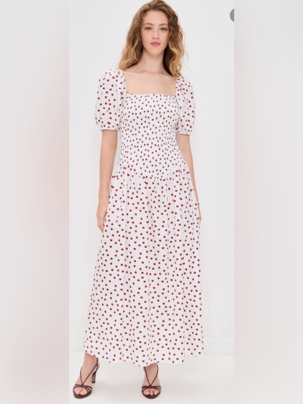 O.P.T. Tomato Print Puff Sleeve Smocked Maxi Dress – XS, NWT